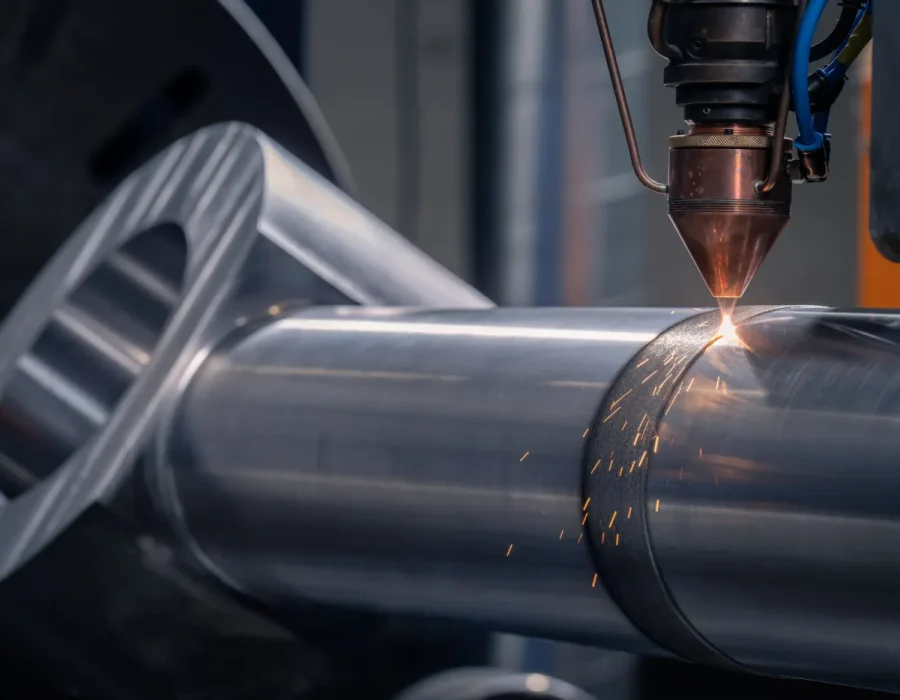 Robotic cladding applied to a cylindrical component; image supplied in the Robotic Cladding presentation.